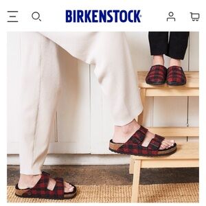 BIRKENSTOCK Sz 37 Arizona Rivet Shearling Sandals RED PLAID Wool (W6 M4)